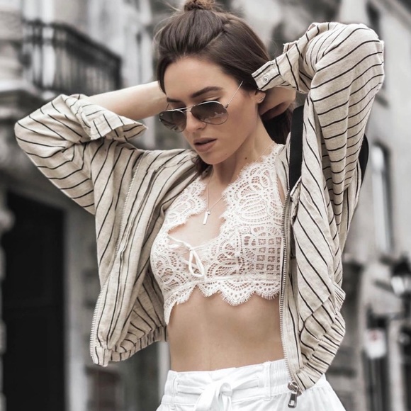 ZARA Striped Linen Bomber Jacket with Hood (lightly worn) - Picture 2 of 9